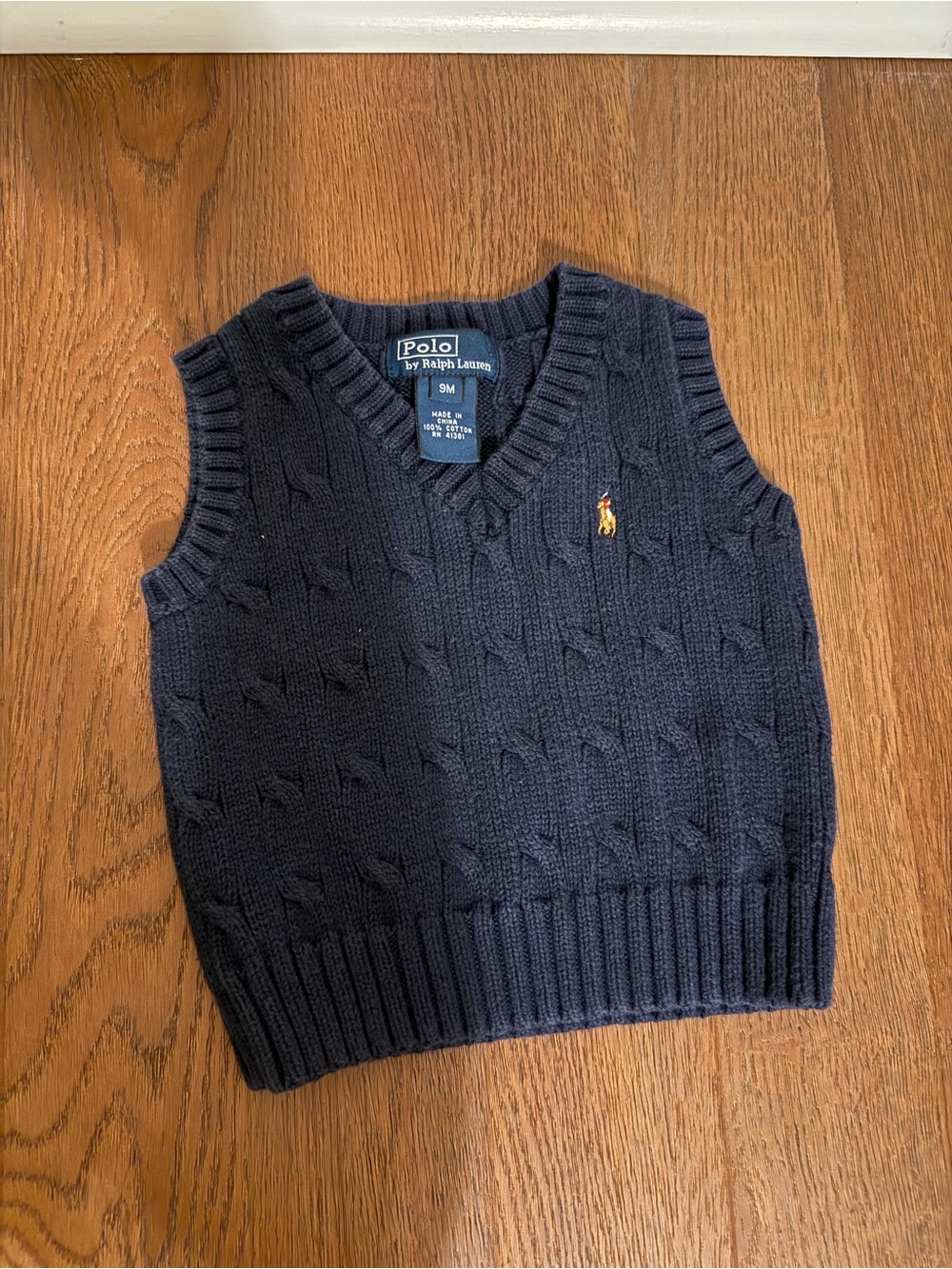 Polo Ralph Lauren Baby 9M Navy Blue Cable Knit Sweater Vest⁠